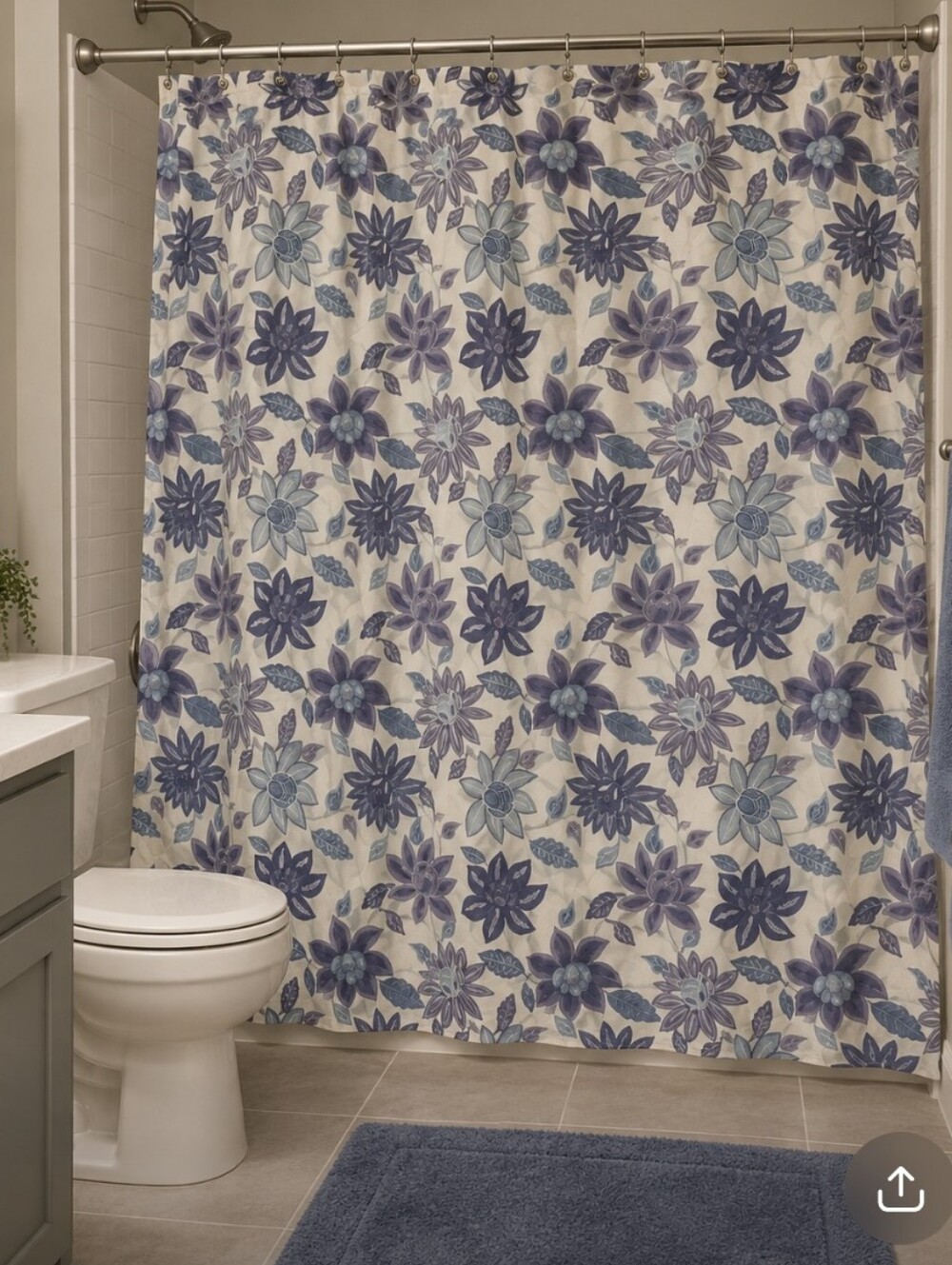 Blue Floral Shower Curtain